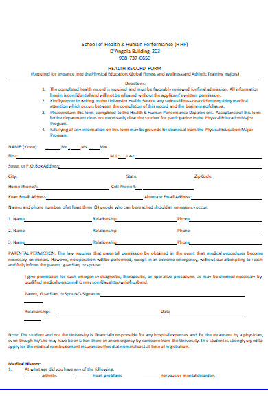 fitness health record form