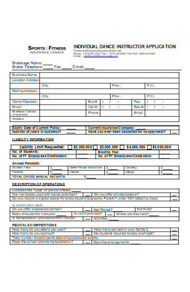 fitness insurance application form