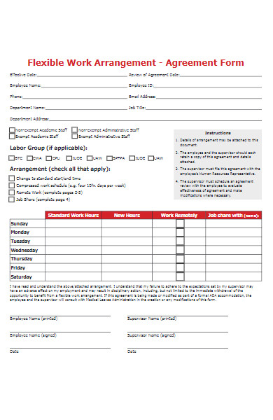 flexible work arrangement agreement form