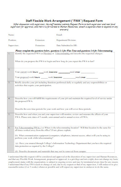 flexible work from home arrangement request form