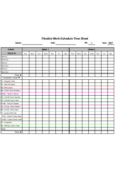 flexible work schedule time sheet form