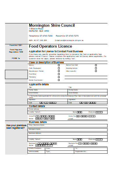 food operators licence form