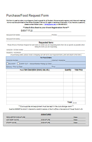 food purchase request form