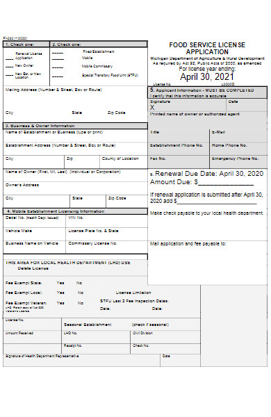 food services license application form