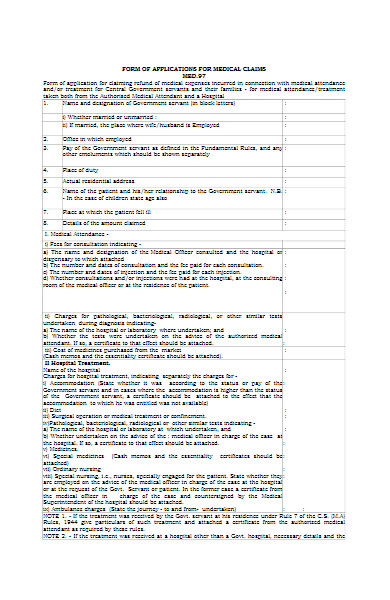 form of application for medical claims