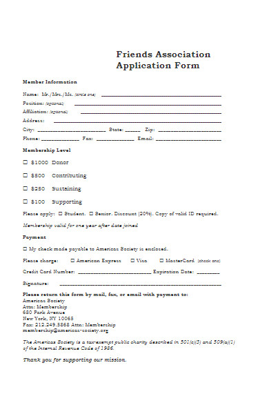 friends association application form