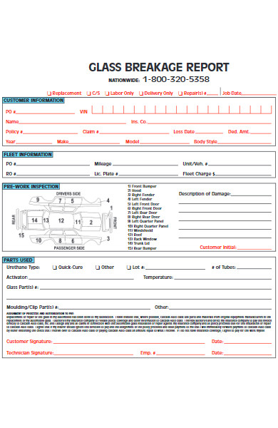 glass breakage report form format