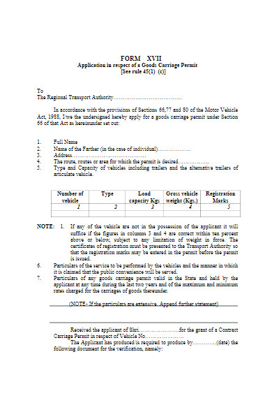 goods carriage permit form