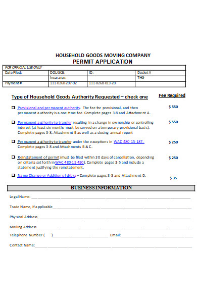 goods moving company permit form