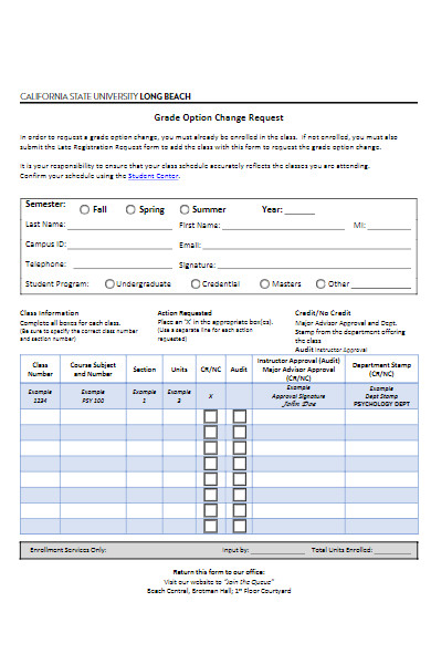 grade option change request form