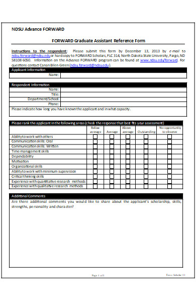 graduate assistant reference form