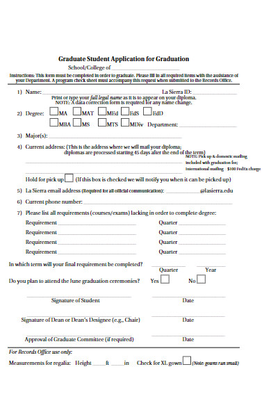 graduate student application form for graduation