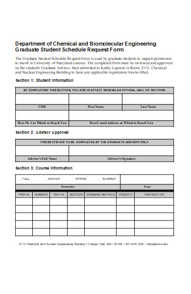graduate student schedule request form