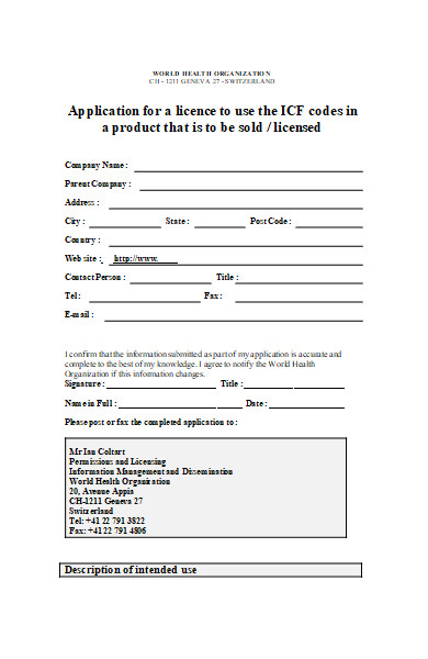 health licence application form