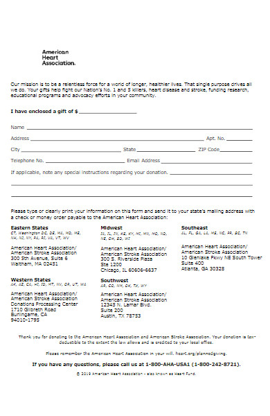 heart association donation form
