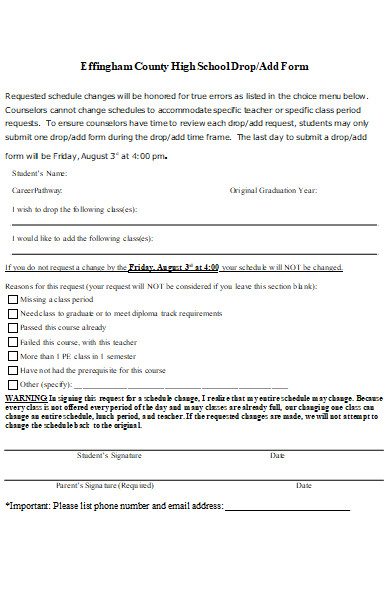 high school schedule request form