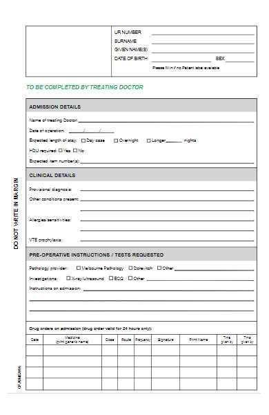 hospital admission form