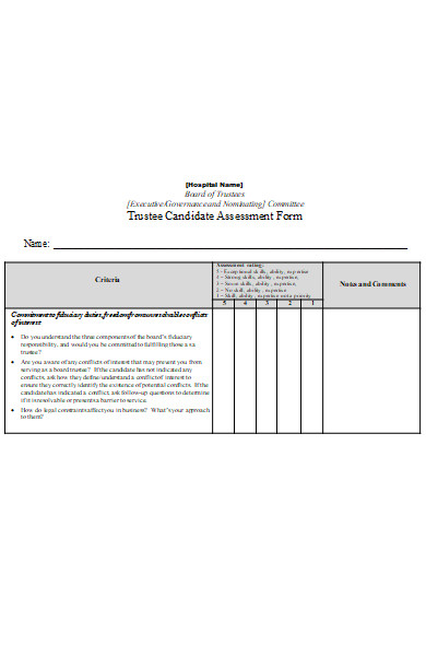 hospital candidate assessment form