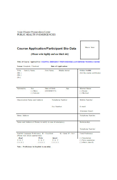 hospital course application form