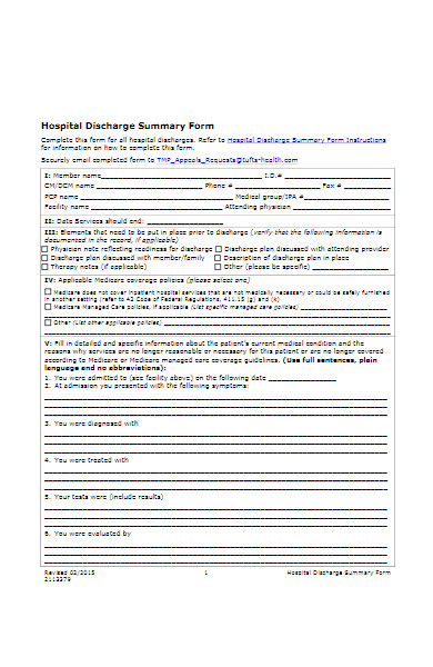 hospital discharge summary form