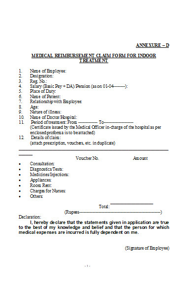 hospital indoor medical claim form