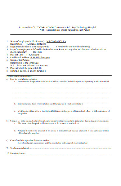 hospital indoor treatment form