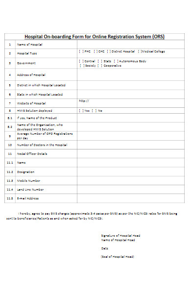 hospital on boarding form