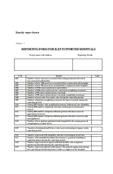 hospital reporting form