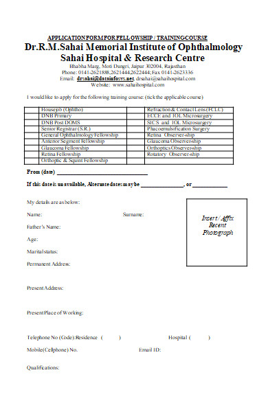 hospital training form