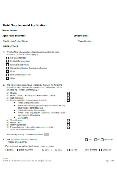 hotel supplemental application form