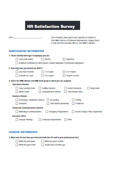 human resource satisfaction survey form