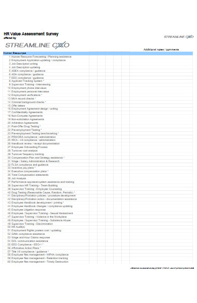 human resource value assessment survey form