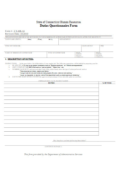 human resources duties survey form