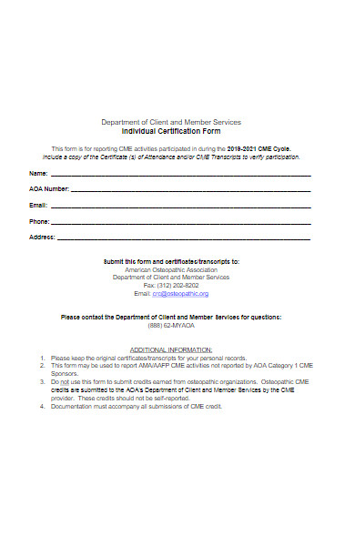 individual certification form