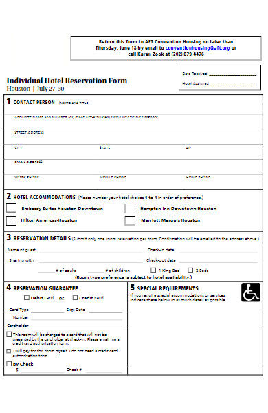 individual hotel reservation form