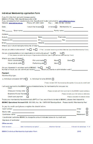 individual membership application form