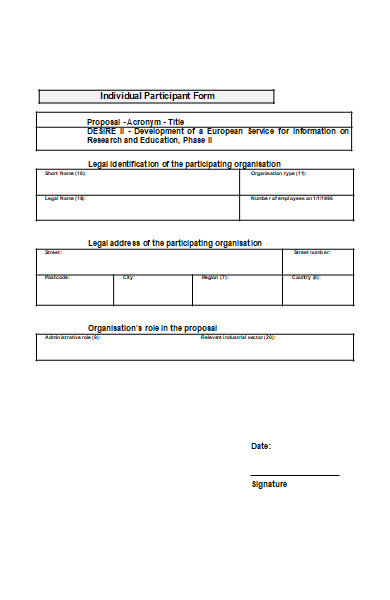 individual participant form