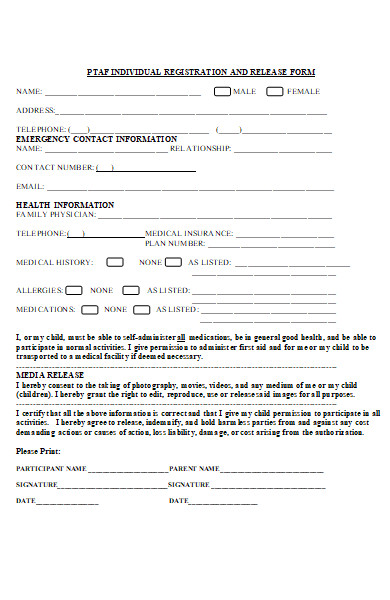 individual registration and release form