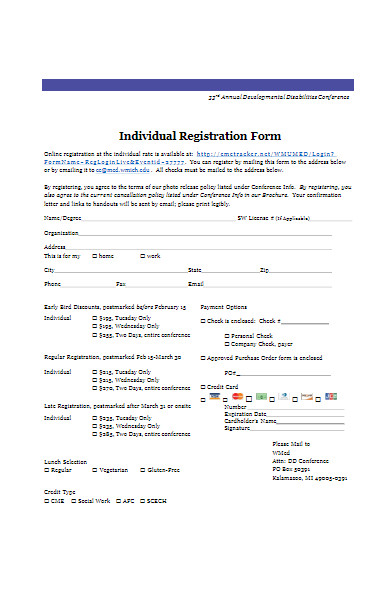 individual registrations form