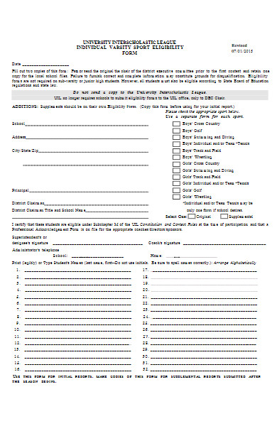 individual sport eligibility form