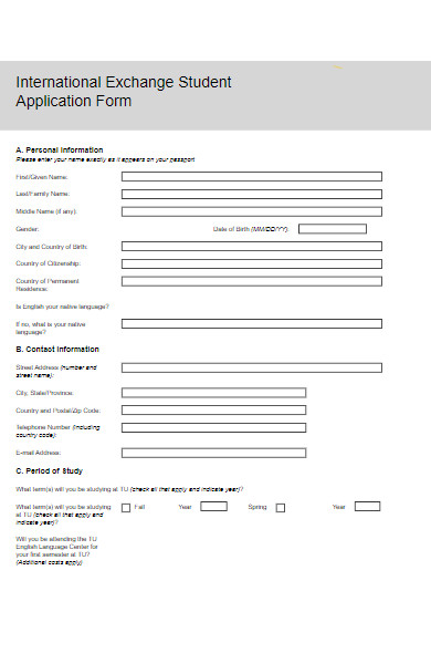 international exchange student application form