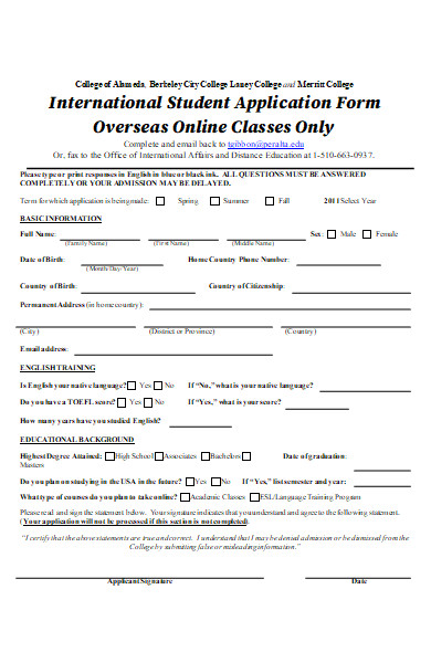 international student online application form