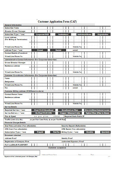 internet customer application form