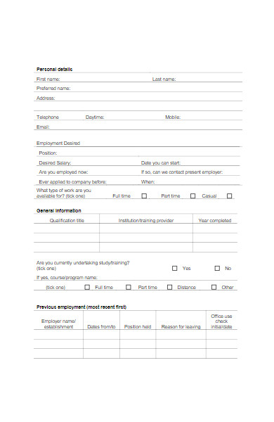 job application forms