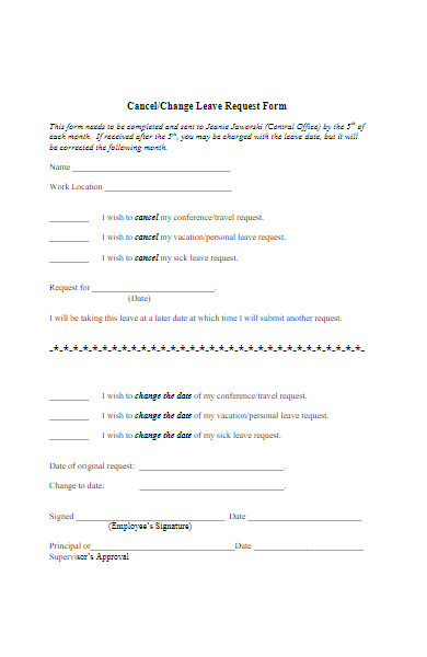leave cancellation form example