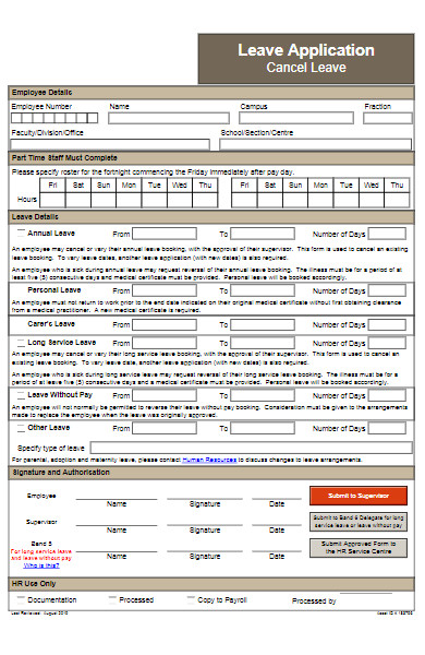 leave cancellation form