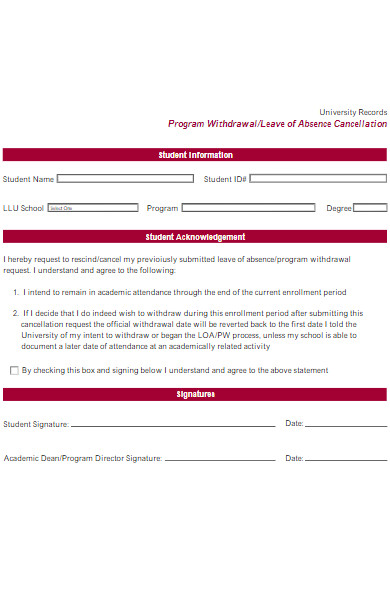 leave of absence cancellation form