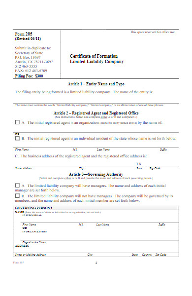 limited liability company form
