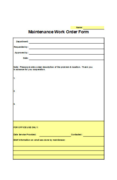 maintenance work order form
