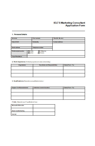 marketing consultant application form